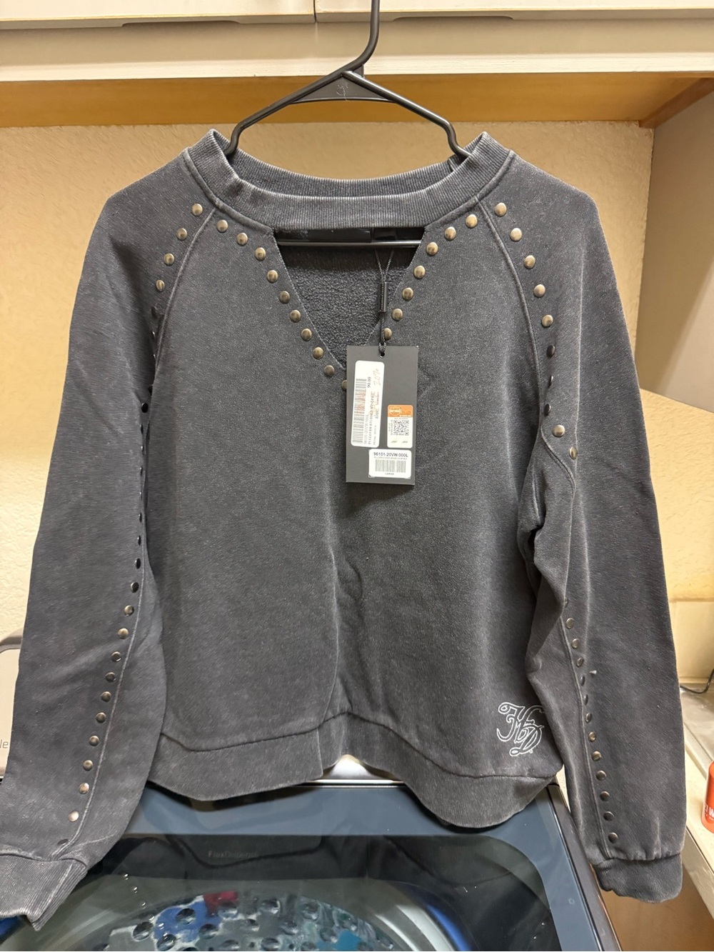 Harley-Davidson Washed Black Stud-Accent Pullover Sweatshirt